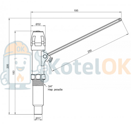 Купити Icma Регулятор тяги для твердопалаливни котлів №147 3/4З, 30–100°C, восковий елемент, ланцюжок 90147AE06  Італія – оригінальна запчастина для котла