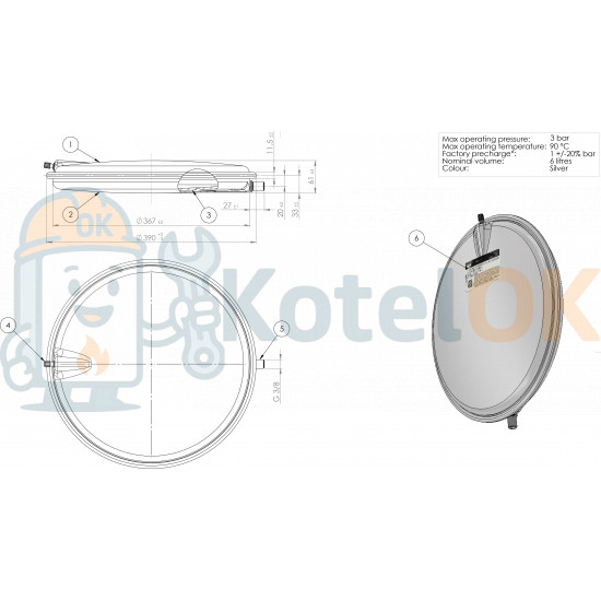 Купить Расширительный бак 6 литров (артикул 13C0000603) Zilmet – оригинальная запчасть для котла