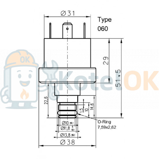 Купити Датчик тиску води. XP605 (DO 337) , 0,5 — 1,2 бар – оригінальна запчастина для котла
