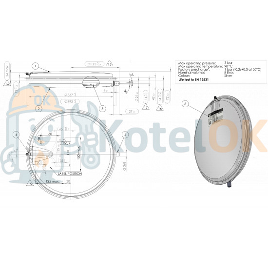 Купити Розширювальний бак Zilmet 8 л. (різьблення 3/8) круглий - 13C0000826 – оригінальна запчастина для котла