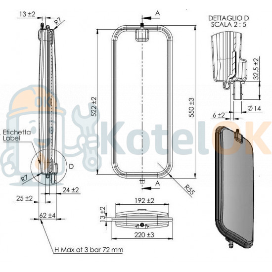 Купить Расширительный бак 7 литров по клипсу Ferroli  (артикула 960602/ISP, 960603/825, 39827800) – оригинальная запчасть для котла