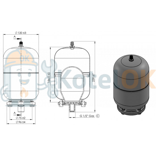 Купить Бак расширительный 2л 1/2 Ferroli, Beretta, Immergas, 39818200, R1329, 510242, 1.015263 – оригинальная запчасть для котла