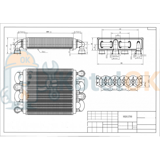 Купити Основний Бітермічний Теплообмінник Ferroli, Fondital, Nova Florida, Demrad (902613760) ( в комлекті з ущільючим кільцем 4 шт) – оригінальна запчастина для котла