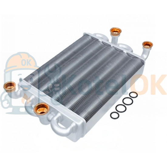 Купити Основний Бітермічний Теплообмінник Ferroli, Fondital, Nova Florida, Demrad (902613760) ( в комлекті з ущільючим кільцем 4 шт) – оригінальна запчастина для котла