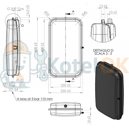 Купить Расширительный бак (резьба G3/8) 10л RAL9006 GREY для котла Vaillant ecoTEC, ecoBlock plus . 941001, 181051 – оригинальная запчасть для котла