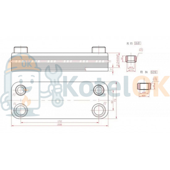 Купить Пластинчатый Теплообменник 12 пластин ГВС для котлов Termet Mini Max Plus GCO-DP-13-10, (аналог ZILMET)  17B2071202 (12), 65034, 064950 – оригинальная запчасть для котла