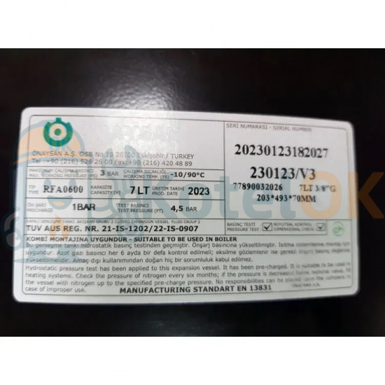 Купить Расширительный бак 7 л Demrad, Protherm  Atron H24, H28, Netto HKT 2-20, HKT 2-24, Nitromix P24, P28, D003202068, 0020118975, 0020131391 – оригинальная запчасть для котла