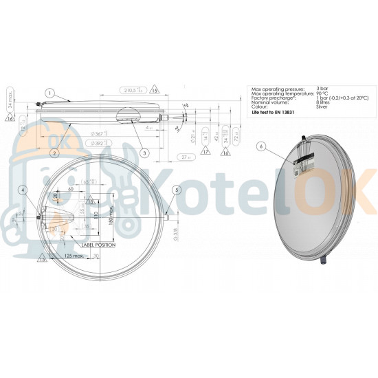 Бак расширительный Zilmet 8л. G3/8 (13C0000826 / 53661 / 65104261 / 3003200028)