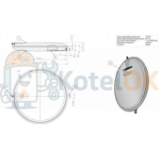 Бак расширительный Zilmet 6л. Biasi (13C0000603 / 13C0000610 / BI1172103)