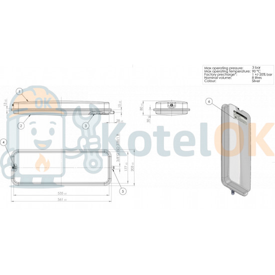Бак расширительный прямоугольный Zilmet 8л. G3/8 (13N6000810)
