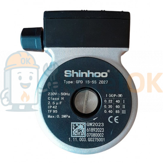 Двигун циркуляційного насосу Shinhoo 15-5S (замість Grundfos UPS 15-50) Купити Двигун циркуляційного насосу Shinhoo 15-5S (замість Grundfos UPS 15-50) – оригінальна запчастина для котла