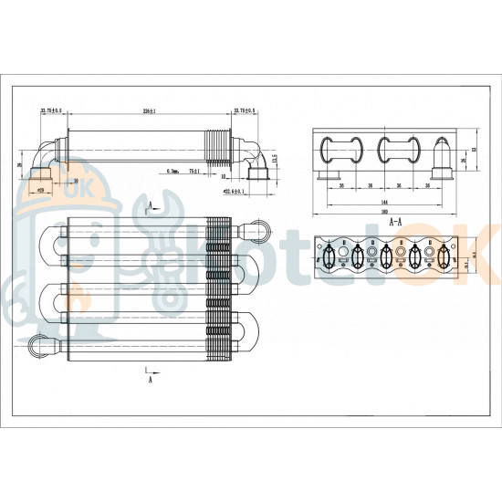 Основной теплообменник котла Biasi Rinnova Light 24 кВт M290S.24CM турбо Основной теплообменник котла Biasi Rinnova Light 24 кВт M290S.24CM турбо