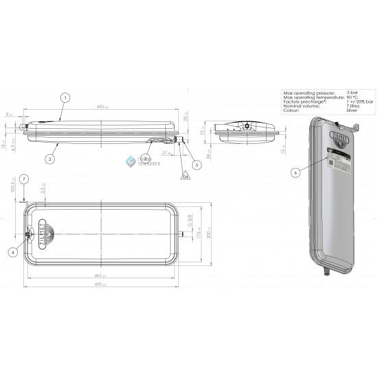 Розширювальний бак 7 літрів резьба 3/8, Beretta, Protherm, Demrad (артикул 13N0000720, 20024419, 20029826, 20005563)