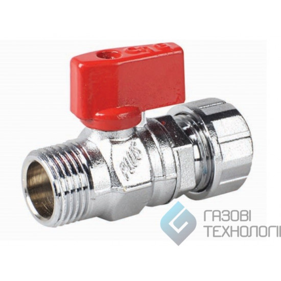 Кран "Mini", хром, красная ручка, 16 толщ. 2-1/2, AI-PEX, Plus 02511620KX