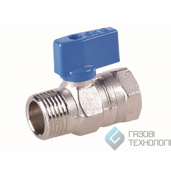 Кран "Mini", никель, голубая ручка, 1/2"x1/2", Plus, ACE 10220210409