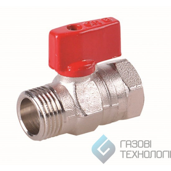 Кран "Mini", никель, красная ручка, 1/2"x1/2", Plus, ACE 10220210419